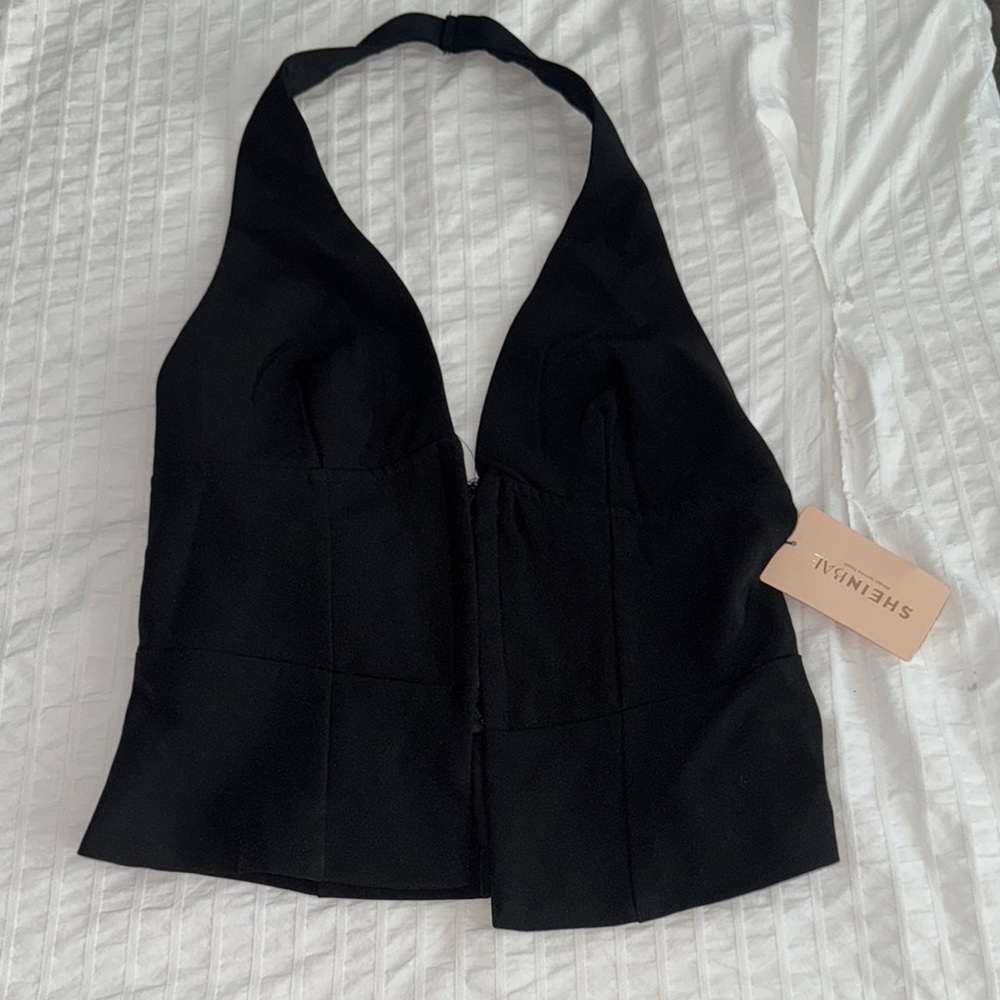 SHEIN Black Fitted Backless Blouse
